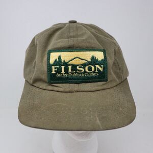 Vtg Filson Cap Dark Tan Khaki Oil Tin Cloth Leather Strap Patch